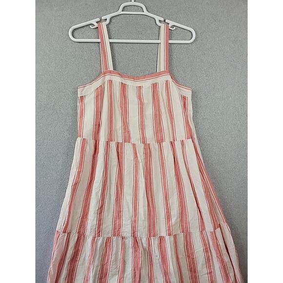 LOFT Ann Taylor Red White Striped Tiered Sleeveless Sundress Women's Large Lined - Picture 2 of 11